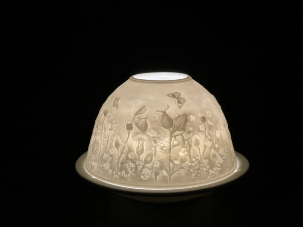 A white bowl with a light on it